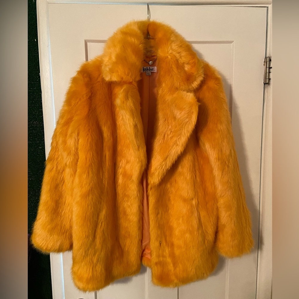 YELLOW FAUX FUR COAT